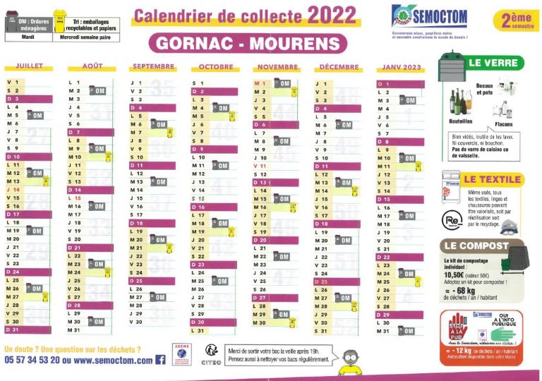 CALENDRIER DES COLLECTES DU SEMOCTOM 2022 - Mairie de Mourens